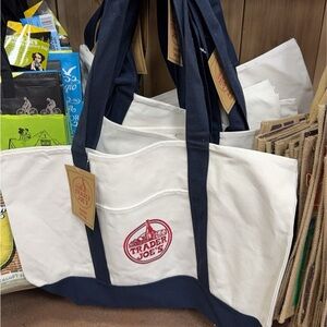Trader Joe's Large Canvas Tote Bag - Blue set of 2
